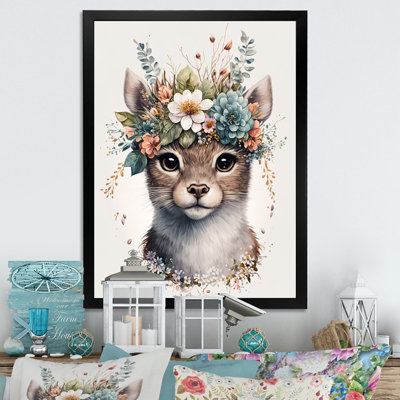 Mignon bébé chat avec couronne florale IV - animaux, art mural sur toile