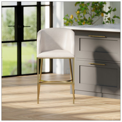 Tabouret de bar 31 po 31 po, similicuir blanc avec structure en acier doré, 1 pièce