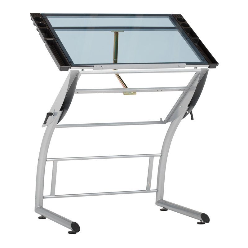 Cournoyer Glass Top Drafting Table, Blue