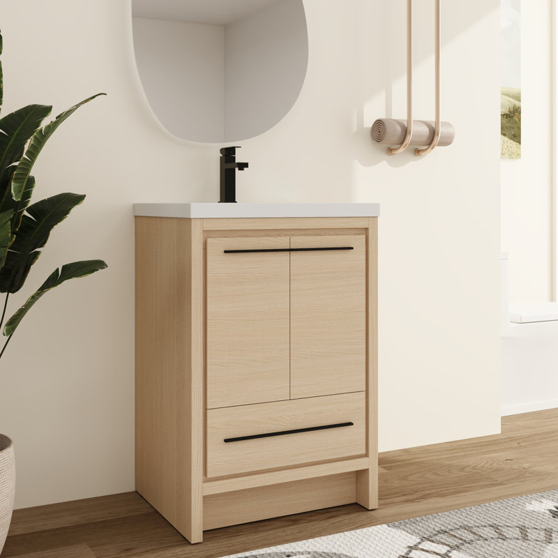 Ensemble de meuble-lavabo simple autoportant 24 po avec plateau en résine Xarnby, ensemble de meuble-lavabo simple 24 po avec lavabo en résine