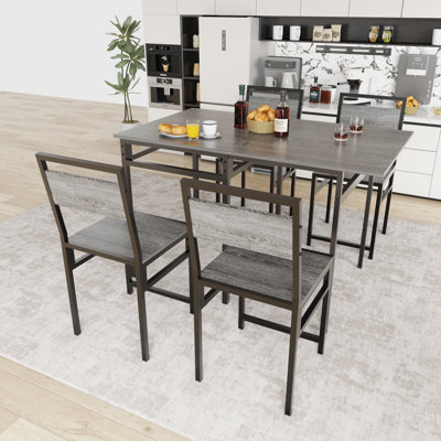 Ensemble table et chaises extensibles 5 pièces (comprend la table et les chaises) avec rangement, en MDF et métal, style industriel moderne, idéal pour les petites cuisines. Économie d'espace assuré.
