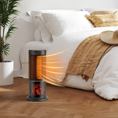 17 Inch Electric Space Heater, Freestanding Electric Patio Heater with Flame Effect, 12H Timer, Remote Control, Thermostat, 135° Oscillation