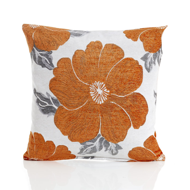 Darionte Poppy Chenille Cushion Cover with Filler Pad, Orange, 45 cmH x 45 cmW
