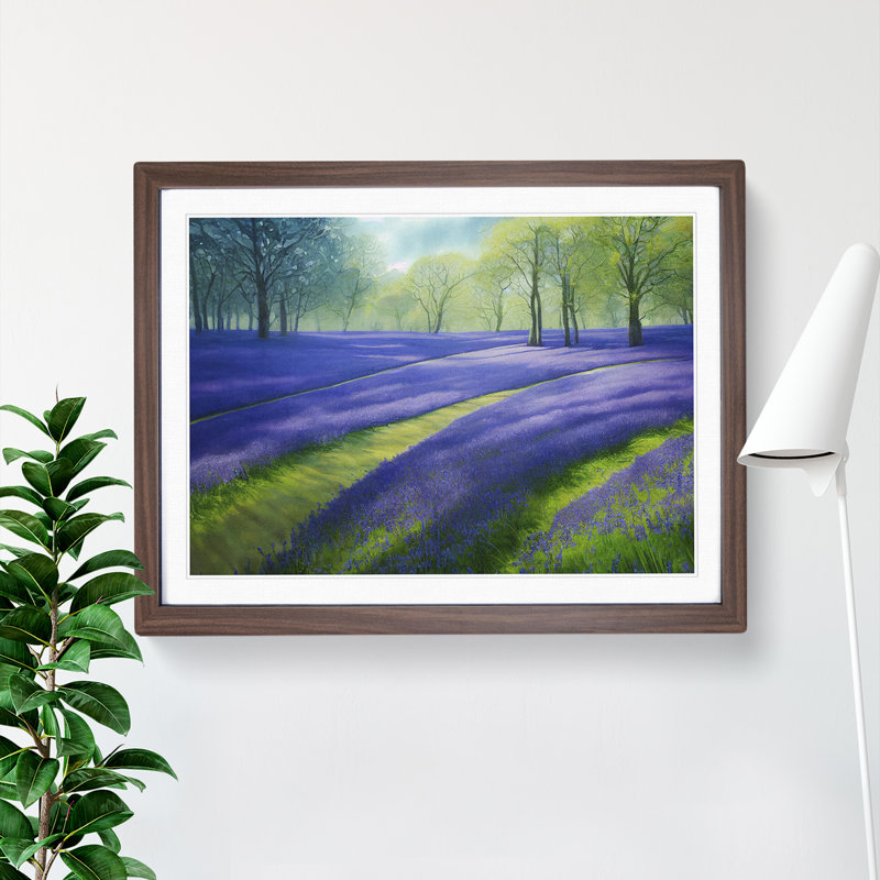 Watercolour Bluebell Field - Single Picture Frame Print, Walnut Framed, 25cm H x 34cm W x 2cm D