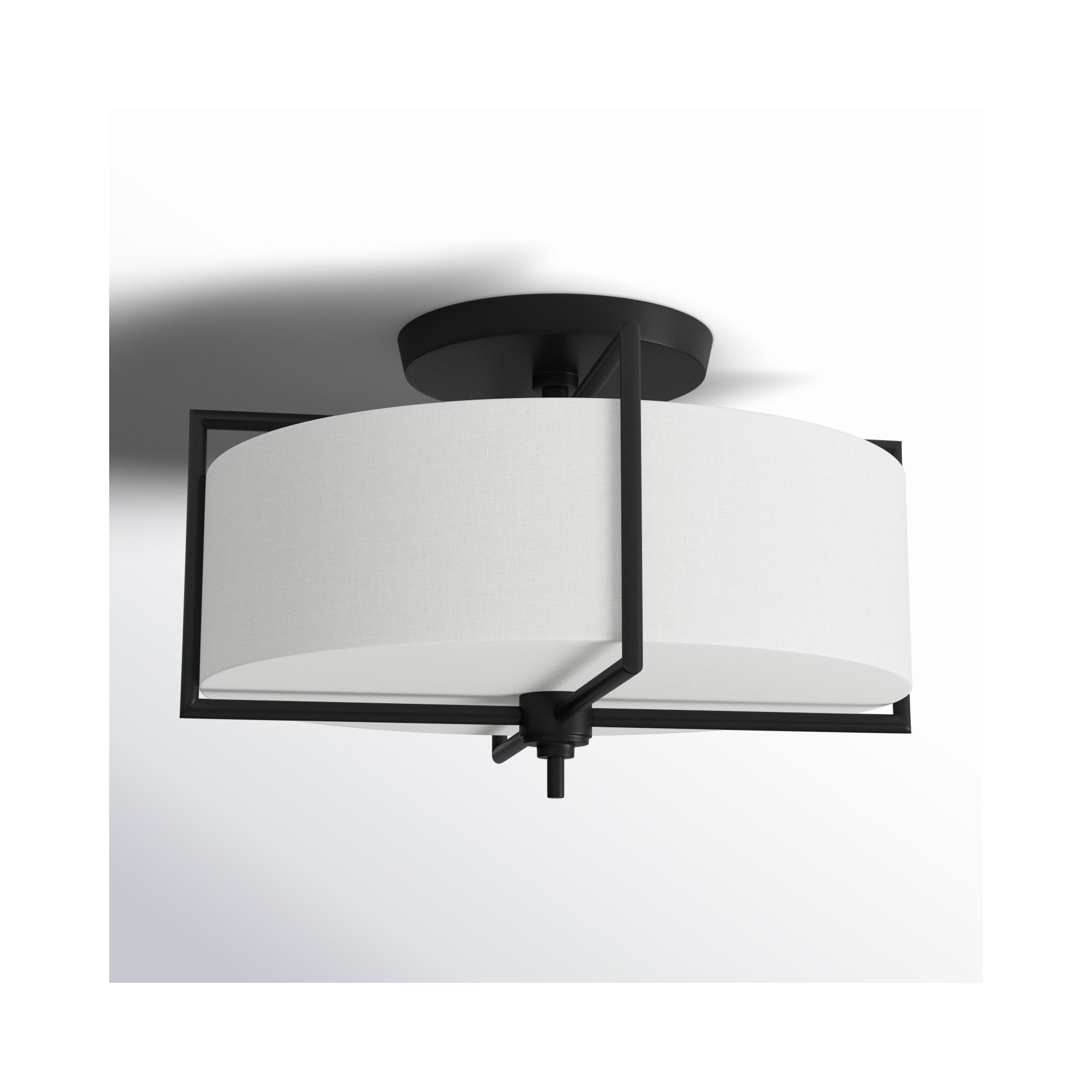 Fabric Semi Flush Mount, Aged Iron, 10" H x 15" W x 15" D