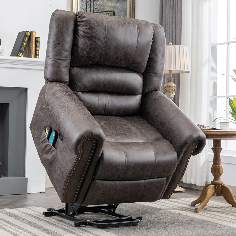 Rushun Upholstered Lift Assist Power Recliner, Gray