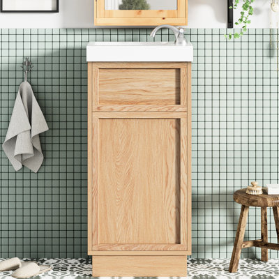 16.19" Bathroom Vanity With Rustic Appeal, Reversible Resin Sink, Cabinet, Adjustable Shelf, Push - To Open Door, Soft Close Doors And Wood Grain Finish For Small Decorations Essence, Interior Design