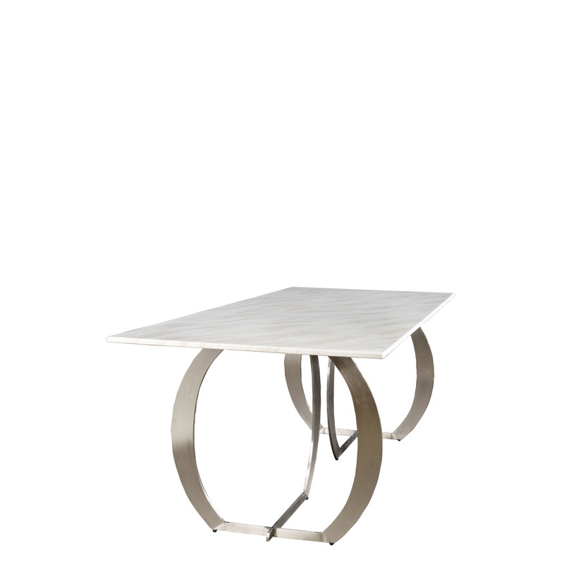 Table de salle à manger rectangulaire Esmeyer - Plateau en marbre blanc avec base en acier inoxydable chromé, Argent argent