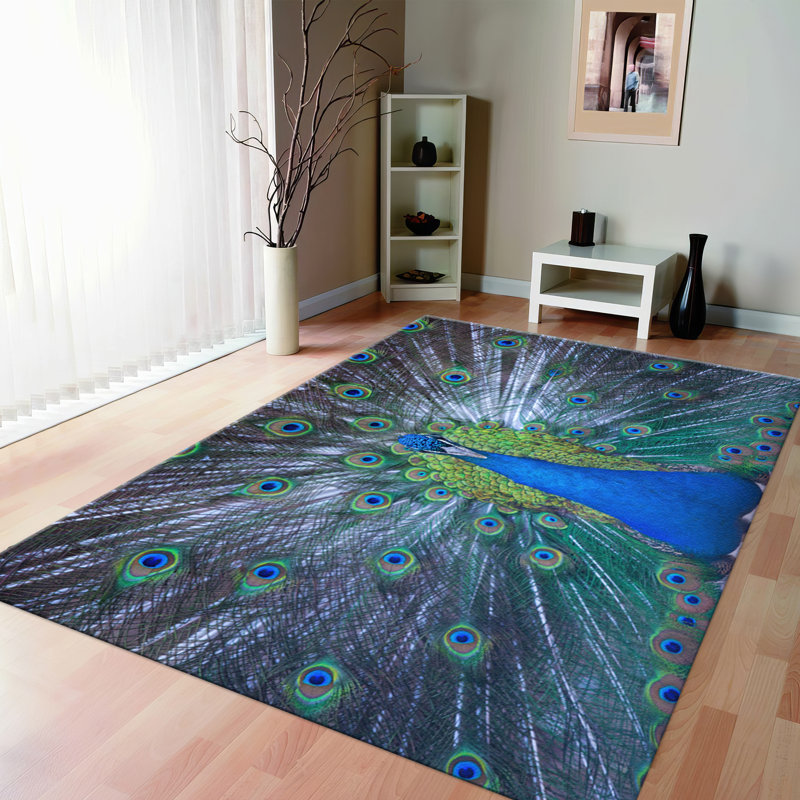 Tapis à imprimé floral bleu et blanc non tissé doux conçu pour un décor confortable et élégant
