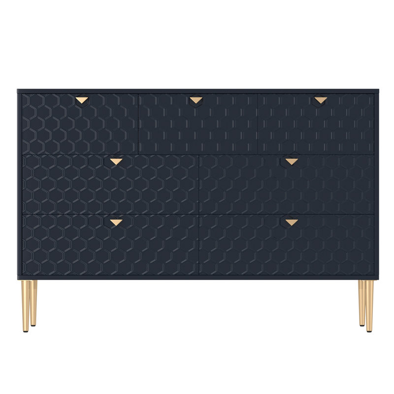 Armoire de rangement autoportante à 7 tiroirs bleu + fer avec pieds réglables et un look moderne, pour l'organisation à la maison