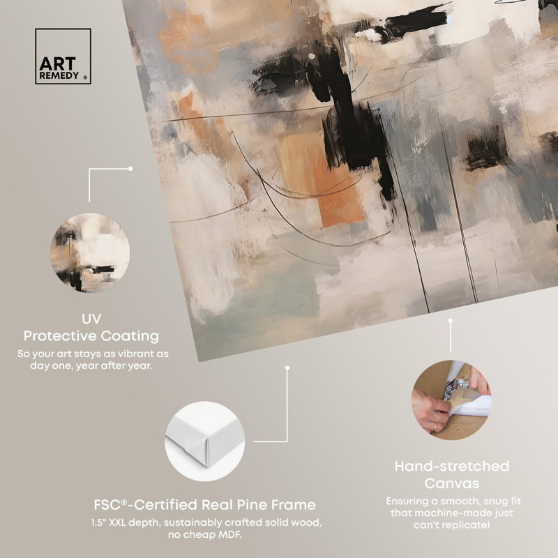 Muted Abstract Canvas Wall Art in Beige and Gray, 30" x 20"