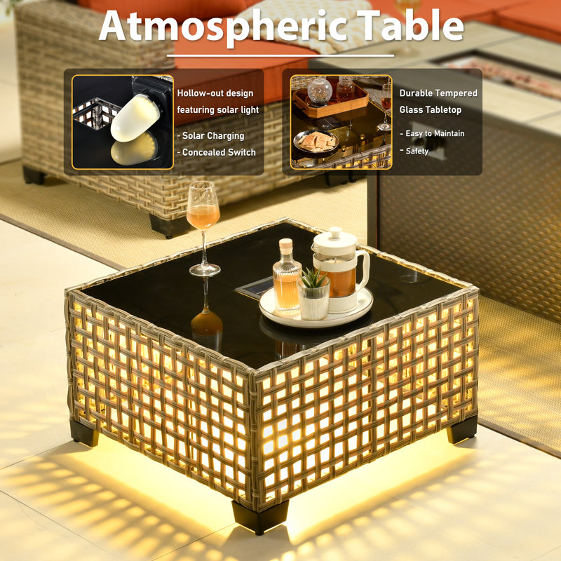 Ensemble de conversation d'extérieur en rotin pour 4 personnes avec coussins et table de foyer, Gris foncé