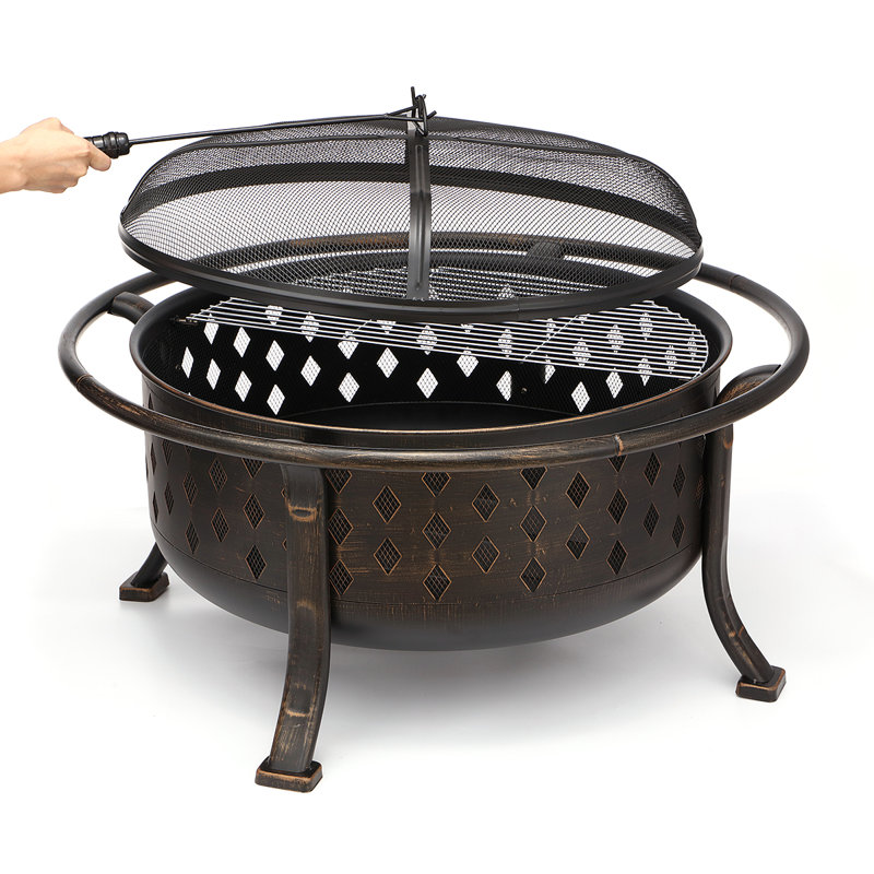 23" H x 36" W Steel Wood Burning Outdoor Fire Pit with Lid