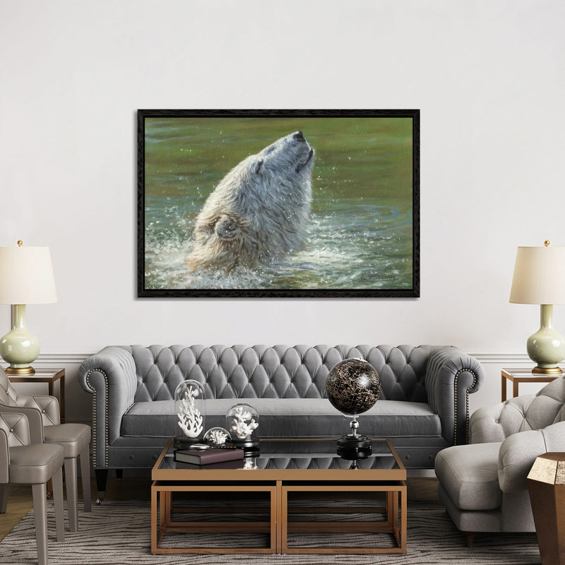 Polar Bear Splash by Annette Schmucker - Print on Canvas, Black Framed, 152.5 cm H x 101.5 cm W