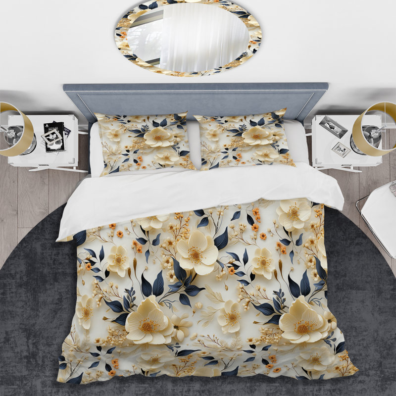 Ensemble de housse de couette crème délicates coquelicots fleurs I, Housse de couette simple + 1 taie décorative stan