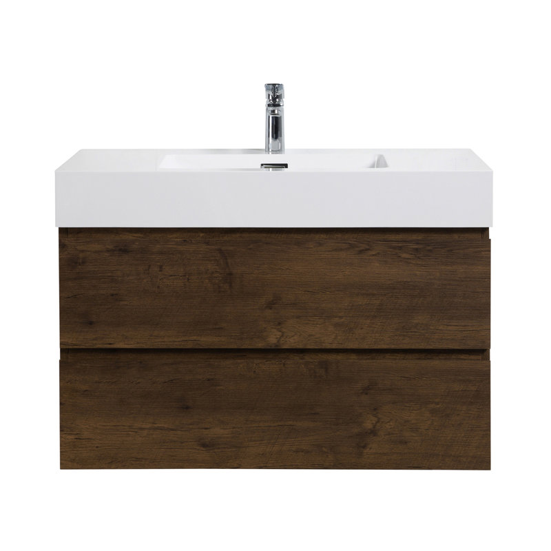 Meuble-lavabo flottant mural 36 po avec lavabo, 36", Noyer, Blanc
