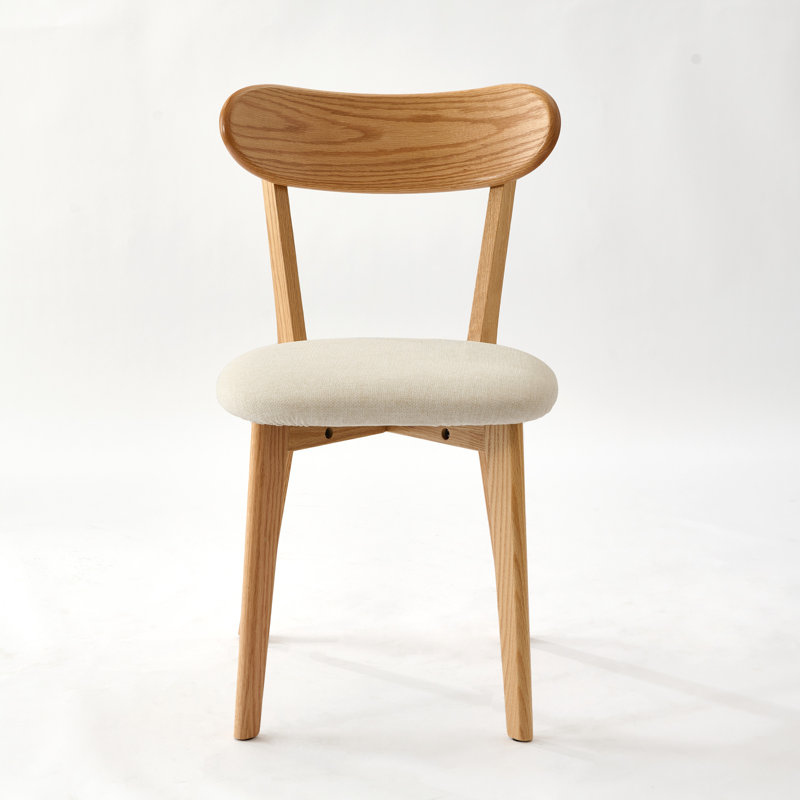 Solid Wood Wing Back Side Chair, Off-white, Natural Oak