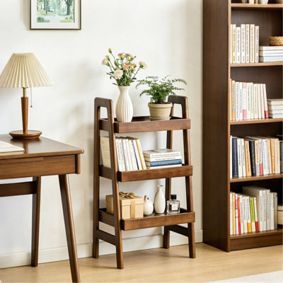 Étagère échelle 100% bois massif, petite bibliothèque échelle 3 niveaux, étagère échelle autoportante avec rangement ouvert, table d'appoint pour salon, chambre à coucher, bureau, bureau à domicile, économie d'espace