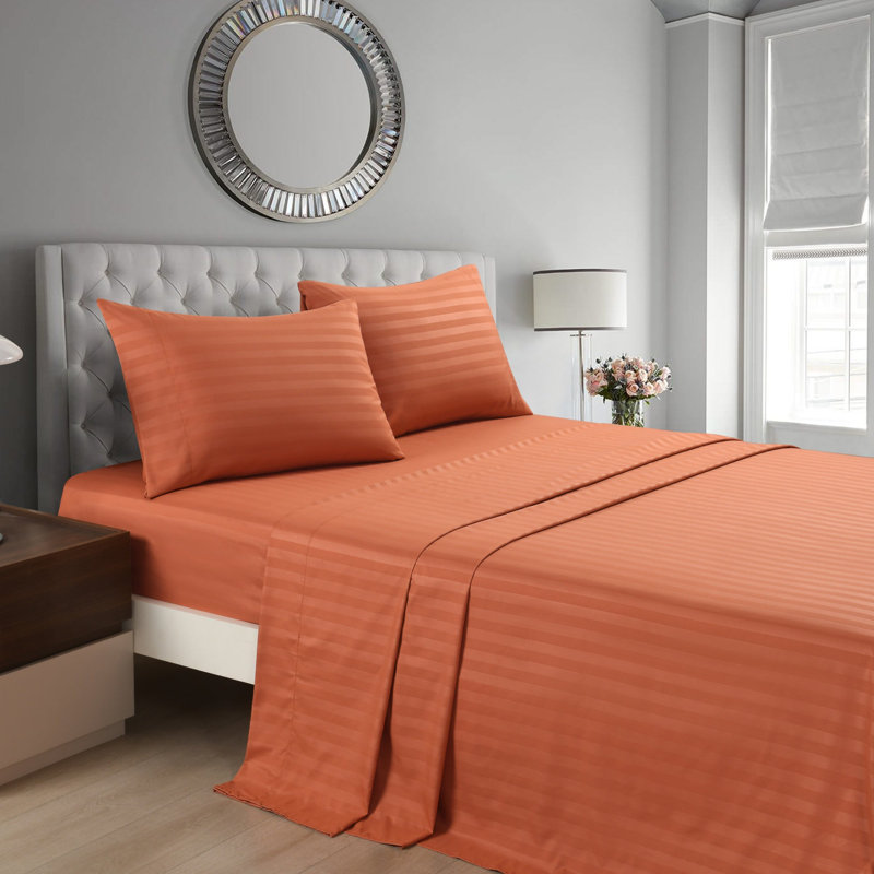 3/4 Pcs Luxury Striped Bed Sheets Set, Orange, Twin Sheet Set with 1 Pillowcase