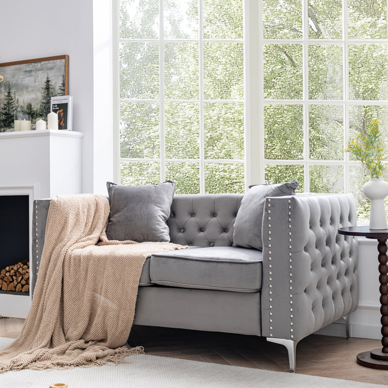 Causeuse en velours 61,8 ", mobilier de salon moderne pour appartement, gris, Gris