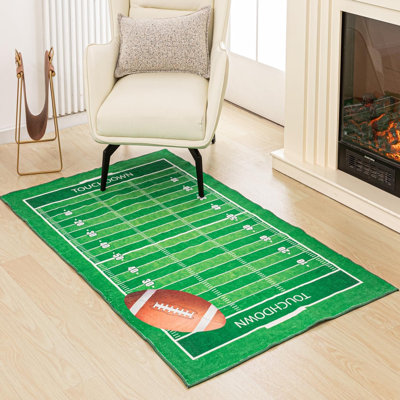 Football Rug 4'x6' Football Field Rug Non Slip Sports Carpet for Bedroom Playroom Green Game Room Decor Mat