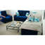 Canapé-lit rembourré avec rangement en microfibre bleue - Bois convertible d'aspect moderne avec garniture pour le confort