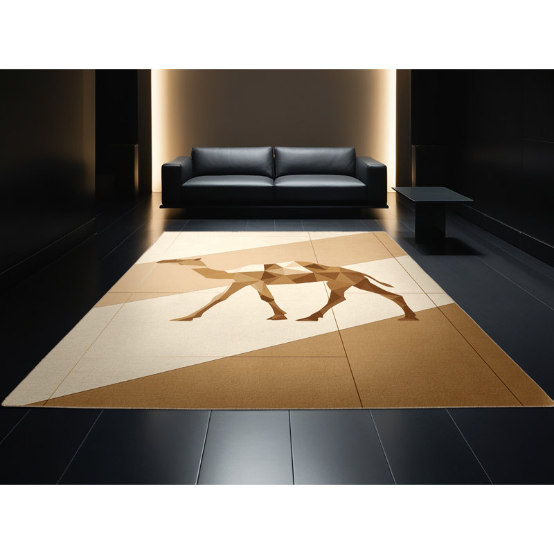 Tapis beige délavé à la machine Osazee Camel, 7 x 10