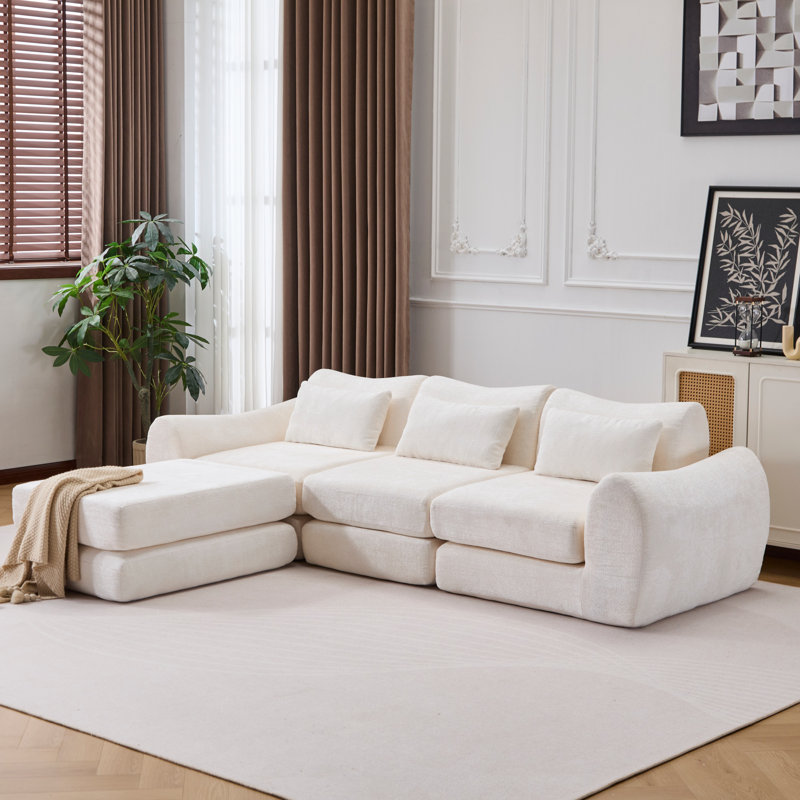 Canapé modulaire pliable en chenille Wave Star, mobilier extensible créatif avec siège central, méridienne et repose-pieds