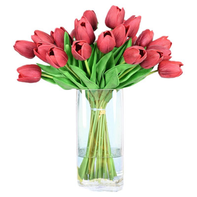 Artificial Tulip Flowers In Vase With Faux Water For Dining Table Centerpieces, Floral Arrangement Home Decor Indoor