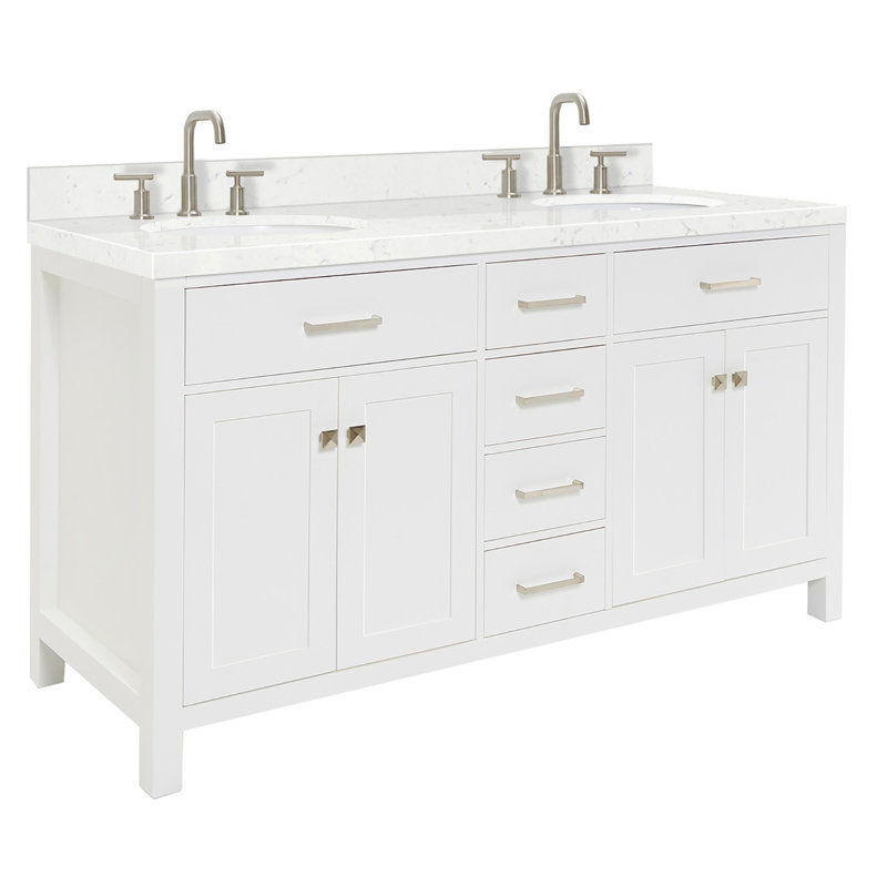 Abbate Double Bathroom Vanity Set, White, Oval, 60"