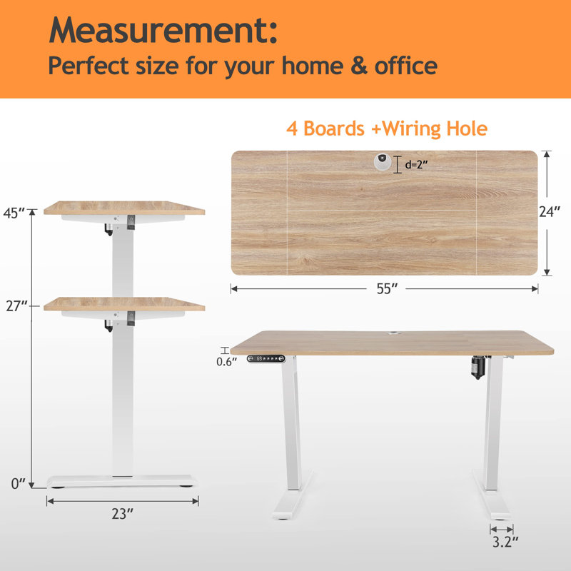 Kryslin Height Adjustable Gaming Standing Desk, Beige/White