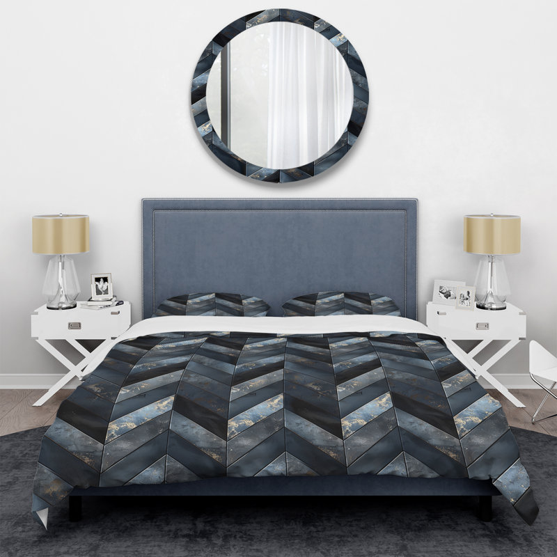 Ensemble de housse de couette transitionnelle Grey Black Chevron Magic IV, Housse de couette simple et deux taies décorative