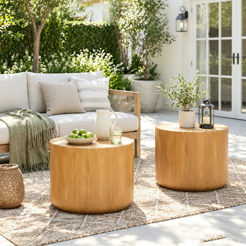 Ensemble de tables d'appoint rondes pour l'extérieur et l'intérieur (2 pièces), Natural-2pcs