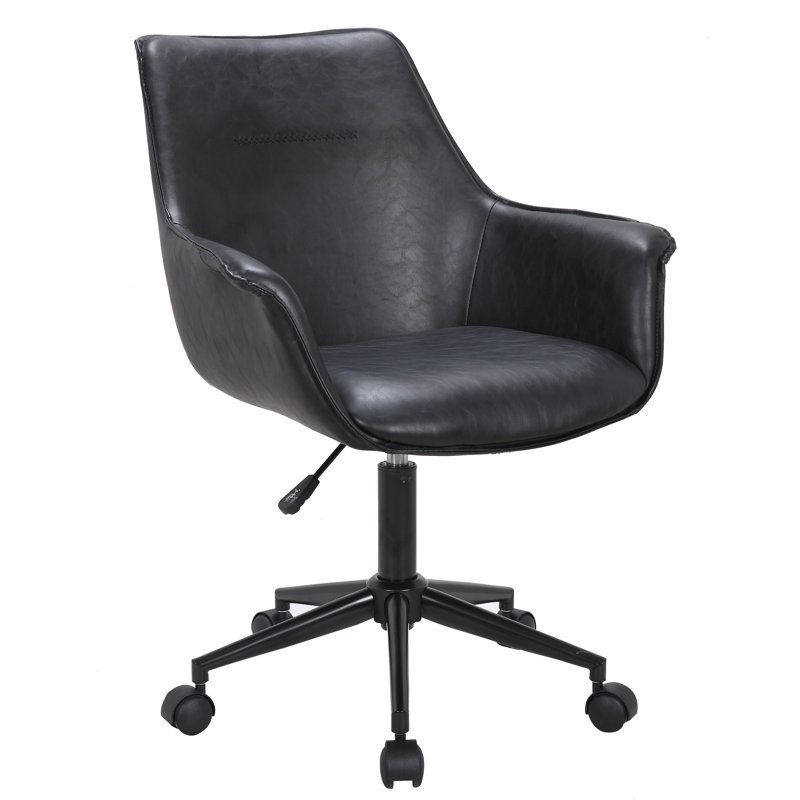 Leyland Faux Leather Office Chair With Metal Base, Black