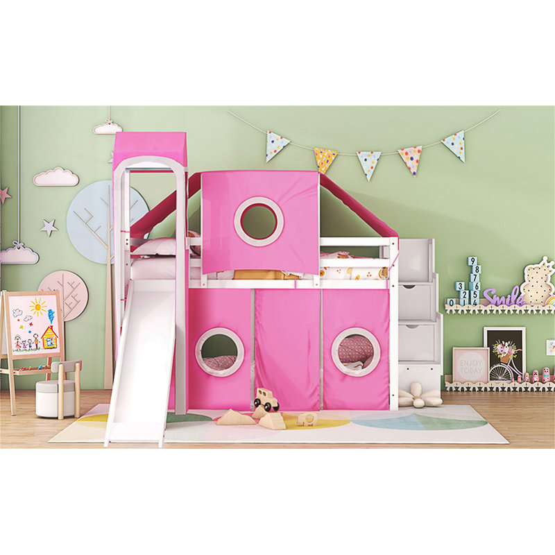 Lit mezzanine avec tente et tour, Lit double, Rose