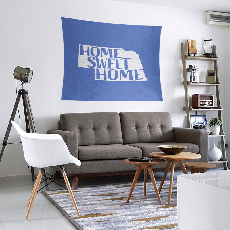 Tapisserie Home Sweet Nebraska, H 88 po x l 104 po, Bleu