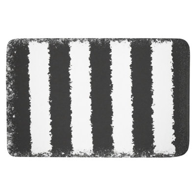 Black & White Distressed Stripe Bath Rug，16 X 24