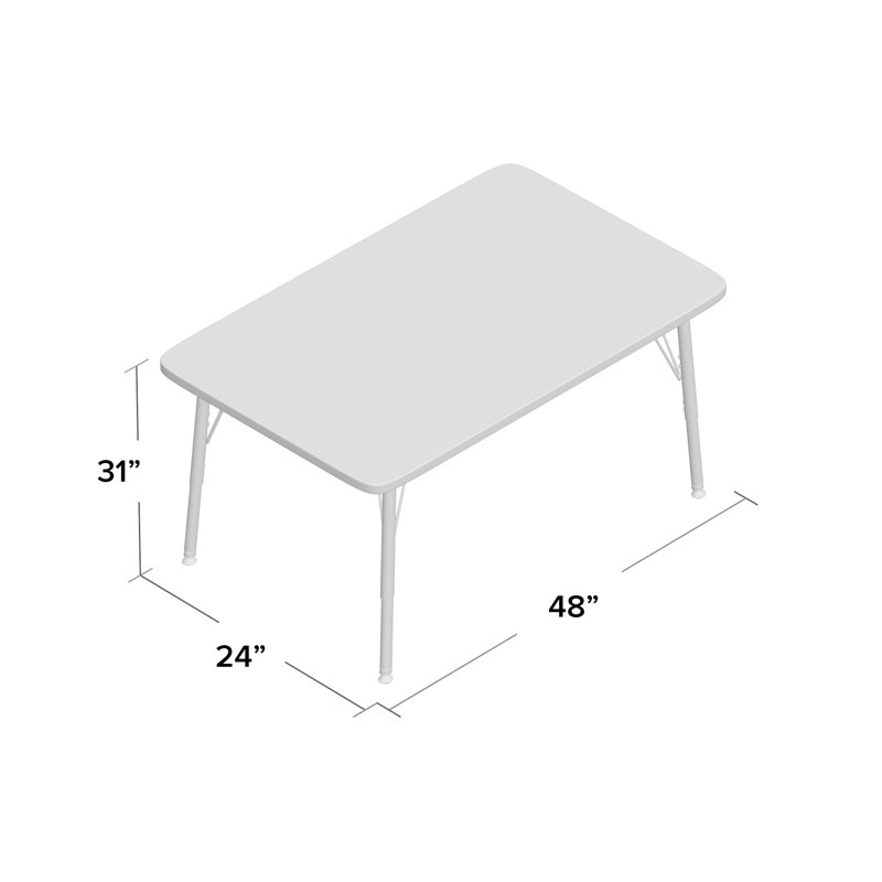 Table rectangulaire Berries, Pieds standards pour adultes 24 po - 31 po, Gris et noir, 30" x 72"