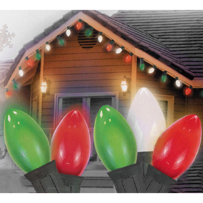 Ensemble de 25 lumières C7 de Noël, Rouge / transparent / vert