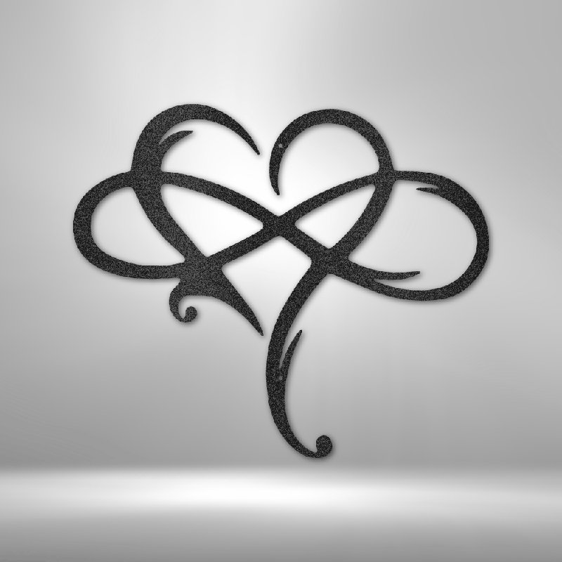 Signe en acier Infinity and Heart, H 17 po x l 17,5 po x P 0,5 po, Noir