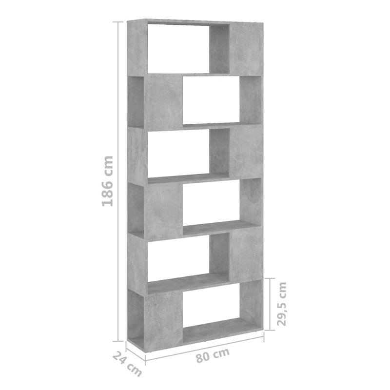 Paravent vidaXL en bois d'ingénierie moyen, Gris béton, (6 tablettes) H 73,2 po x l 31,4 po x P 9,4 po