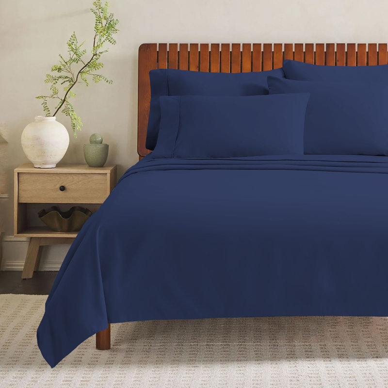 Ensemble de draps 4 pièces Paarizaat 8000 Series, Bleu marine, Ensemble de draps pour taille de lit simple avec d