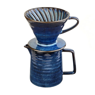 Ceramic Coffee Maker With 40 pcs Paper Filter，15oz/450ml Pour Over Coffee Dripper (Starry Blue, V02)