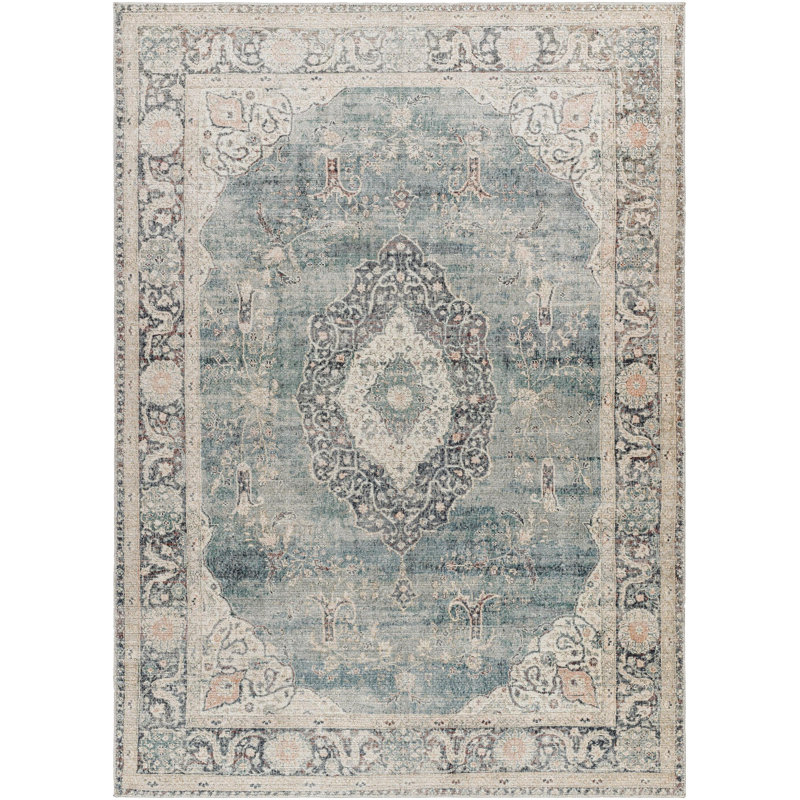 Marlene Vintage Blue and Cream Rectangular Area Rug
