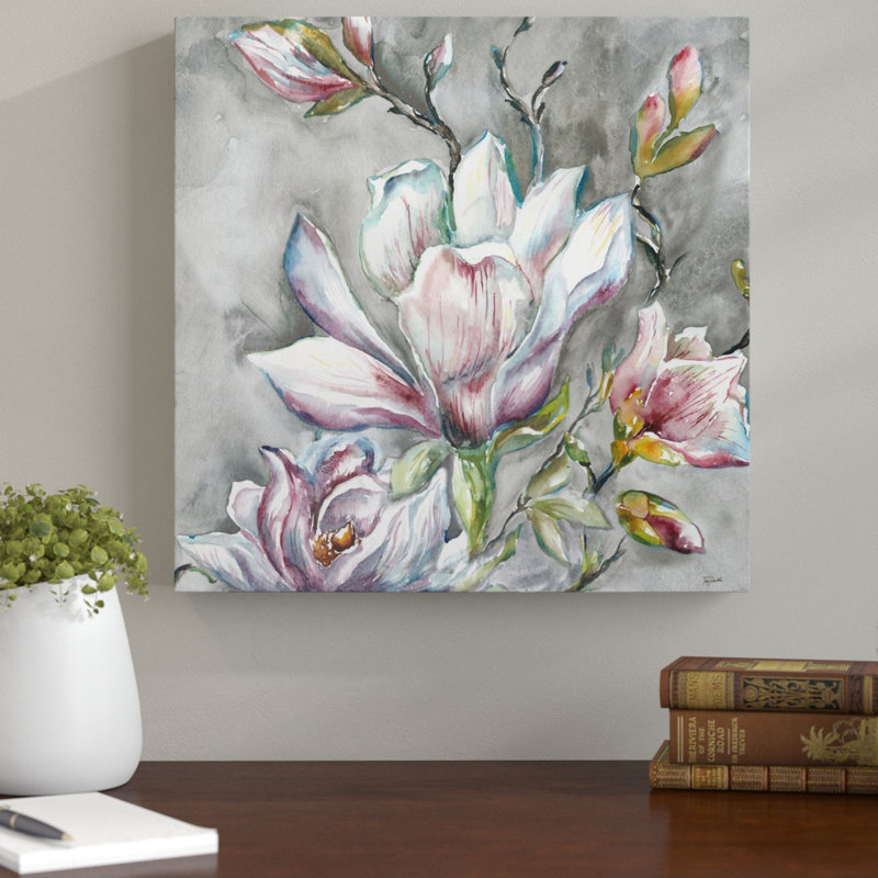 Magnolia On Light Grey by Tre Sorelle Studios - Wrapped Canvas Print, 76.2cm H x 76.2cm W