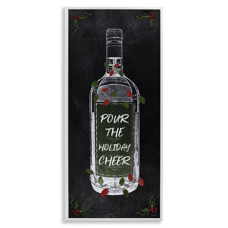 «Pour Holiday Cheer Bottle» par Natalie Carpentieri, H 30 po x l 13 po, Giclée encadrée blanc bord de mer