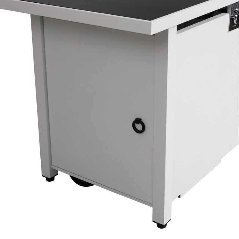 25 H X 42 W Steel Outdoor Fire Pit Table With Lid, White/Black, 11.07" H x 43.07" W x 22.07" D