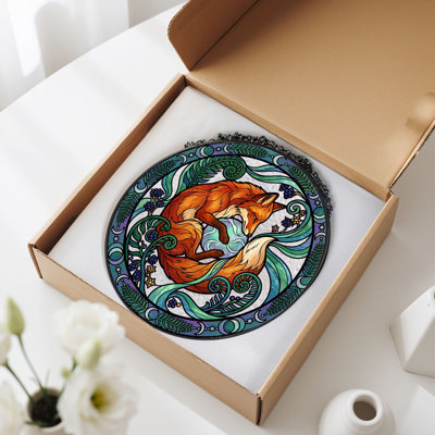 Fox Design Stained Glass Window Panel，12"H