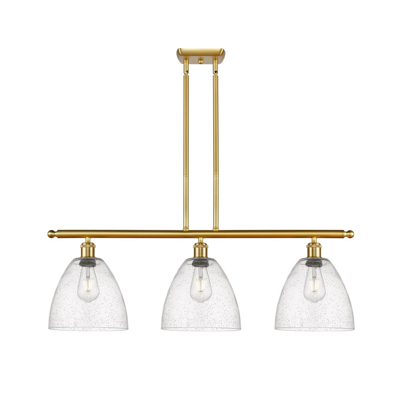 Luminaire suspendu linéaire à 3 lumières pour îlot de cuisine Amren, DEL, H 45,75 po x l 36 po x P 9 po, Or satiné