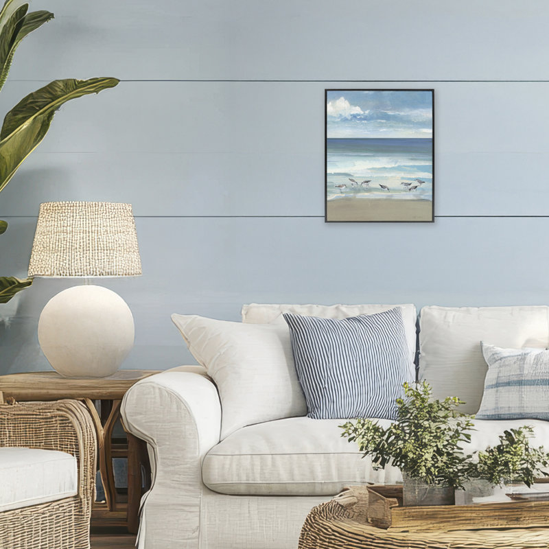 «Gentle Waves with Birds», estampe numérique, conception de Sally Swatland, H 14 po x l 11 po, Giclée encadrée noir minuit